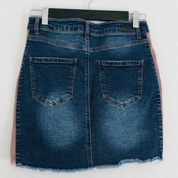 Black Label Denim Pink Corduroy Distressed Raw Hem Jean Mini Skirt - Picture 2 of 7